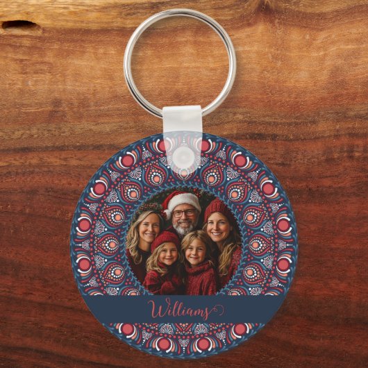 Aangepaste Familieportret Russet Kerstmis Mandala Sleutelhanger (Voorkant)