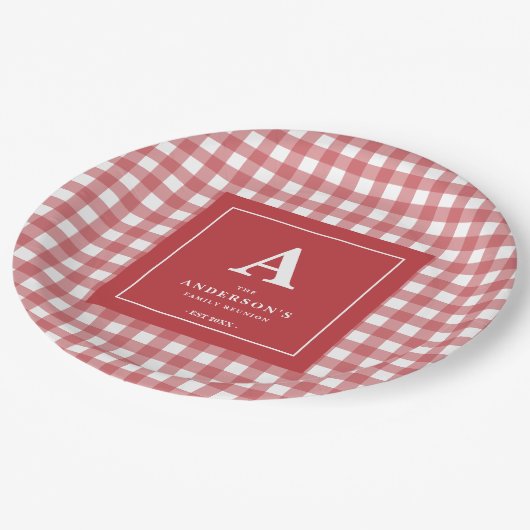 Aangepaste familiereünie Red Gingham Papieren Bordje (Gekanteld)