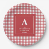 Aangepaste familiereünie Red Gingham Papieren Bordje (Voorkant)