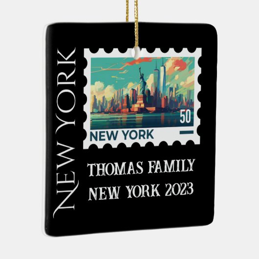 Aangepaste familievakantie New York Kerstboom Keramisch Ornament (Rechts)