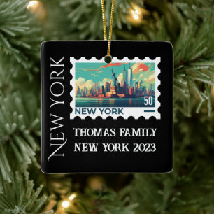 Aangepaste familievakantie New York Kerstboom Keramisch Ornament