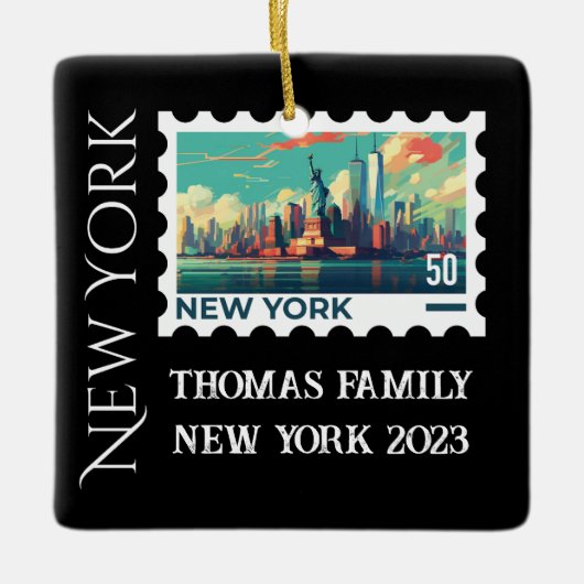 Aangepaste familievakantie New York Kerstboom Keramisch Ornament (Voorkant)