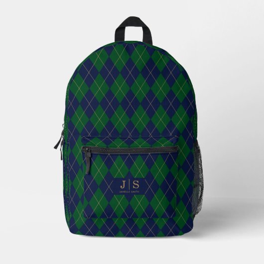 Aangepaste Fancy Monogram Naam Plaid Bedrukte Rugzak (Voorkant)