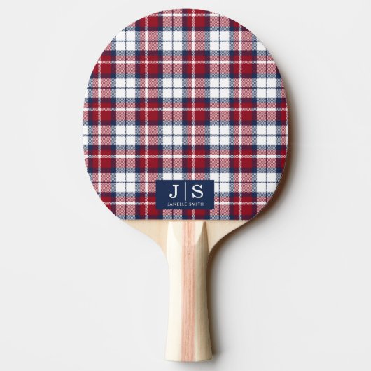 Aangepaste Fancy Monogram Naam Plaid Ping Pong Pad Tafeltennisbatje (Achterkant)