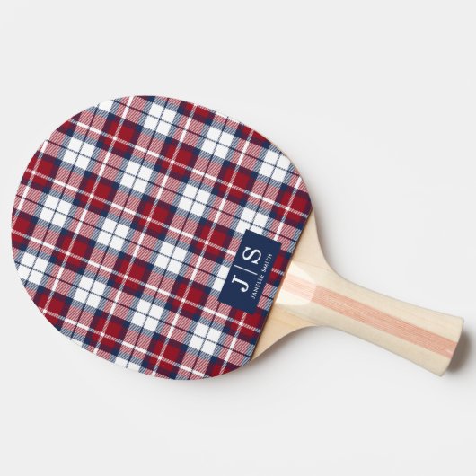 Aangepaste Fancy Monogram Naam Plaid Ping Pong Pad Tafeltennisbatje (Zijkant)