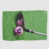 Aangepaste Fancy monogram roze Golfbal van het Man Golfhanddoek (Horizontaal)