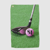 Aangepaste Fancy monogram roze Golfbal van het Man Golfhanddoek (Voorkant)