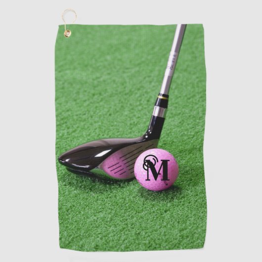 Aangepaste Fancy monogram roze Golfbal van het Man Golfhanddoek (Voorkant)