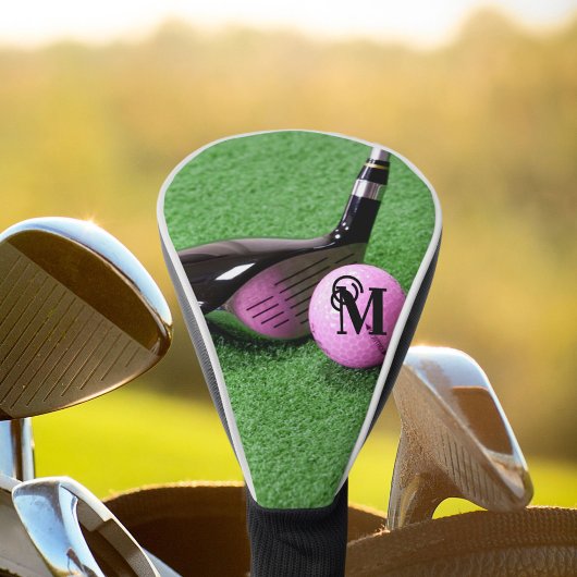 Aangepaste Fancy monogram roze Golfbal van het Man Golfheadcover