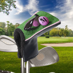 Aangepaste Fancy monogram roze Golfbal van het Man Golfheadcover