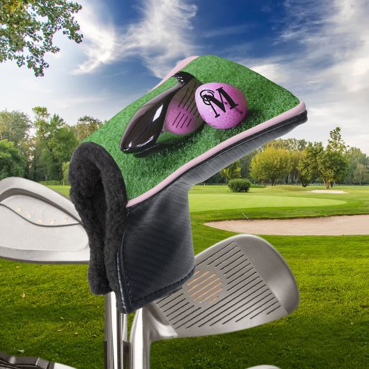 Aangepaste Fancy monogram roze Golfbal van het Man Golfheadcover