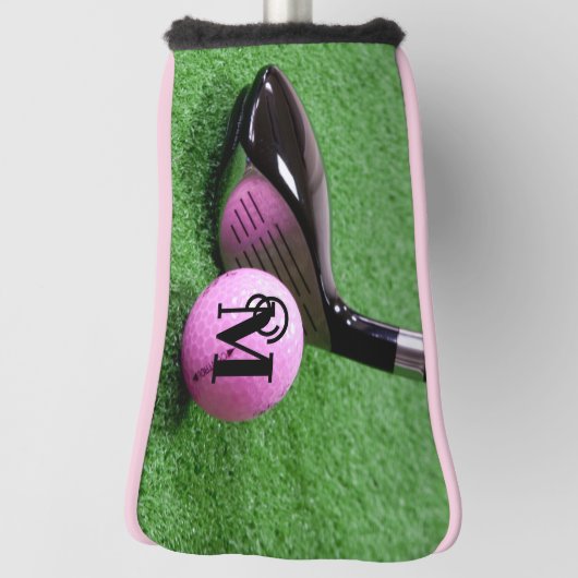 Aangepaste Fancy monogram roze Golfbal van het Man Golfheadcover (Draai 90)