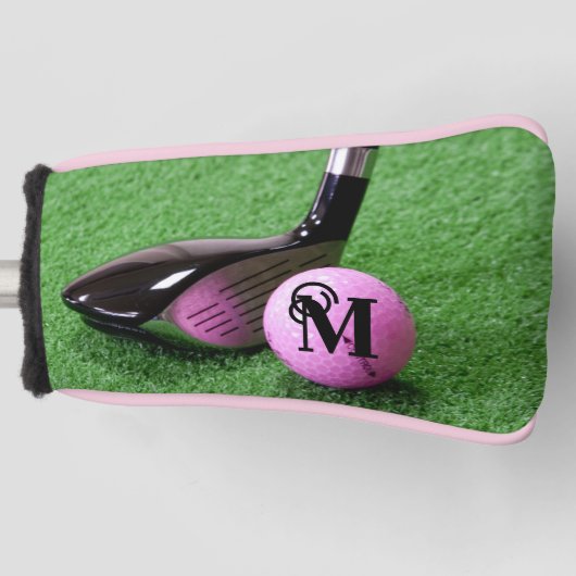 Aangepaste Fancy monogram roze Golfbal van het Man Golfheadcover (Voorkant)