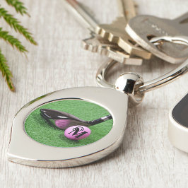 Aangepaste Fancy monogram roze Golfbal van het Man Sleutelhanger