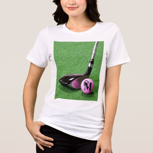 Aangepaste Fancy monogram roze Golfbal van het Man Tri-Blend Shirt (Voorkant)