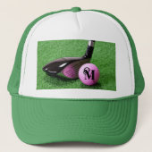 Aangepaste Fancy monogram roze Golfbal van het Man Trucker Pet (Voorkant)