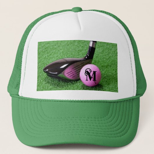 Aangepaste Fancy monogram roze Golfbal van het Man Trucker Pet (Voorkant)
