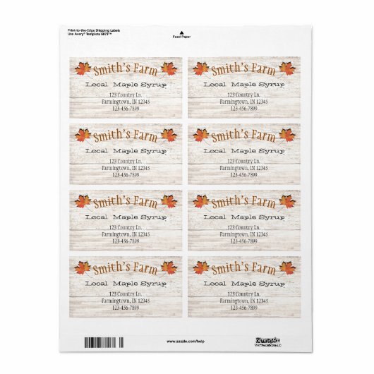 Aangepaste Faux Cutout Maple Syrup Label (Full Sheet)