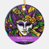 Aangepaste Faux Glas in lood Mardi Gras Mask Keramisch Ornament (Voorkant)