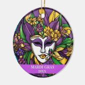 Aangepaste Faux Glas in lood Mardi Gras Mask Keramisch Ornament (Links)