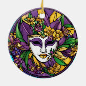 Aangepaste Faux Glas in lood Mardi Gras Mask Keramisch Ornament (Achterkant)