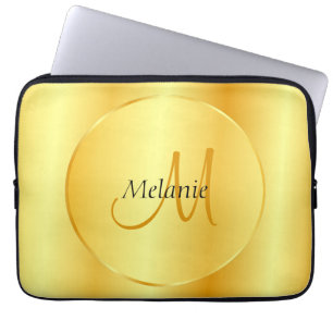 Aangepaste Faux Gold Elegant Moderne Monogram Sjab Laptop Sleeve