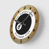 Aangepaste Faux Gold Glitter Pool Player Billiards Ronde Klok (Hoek)