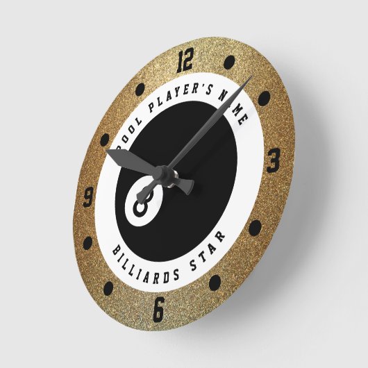 Aangepaste Faux Gold Glitter Pool Player Billiards Ronde Klok (Hoek)