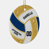 Aangepaste Faux Gold Glitter, wit en blauw Volleyb Keramisch Ornament (Rechts)