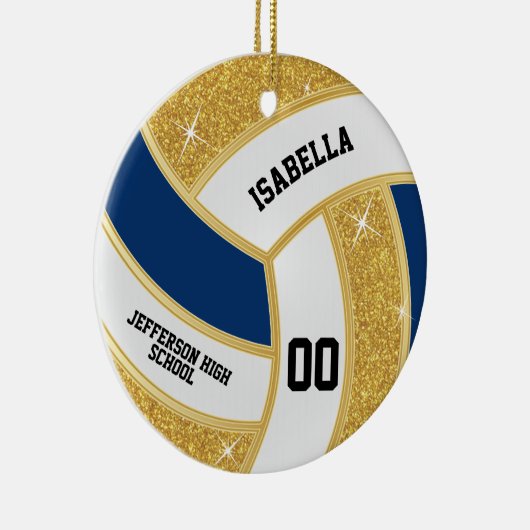 Aangepaste Faux Gold Glitter, wit en blauw Volleyb Keramisch Ornament (Rechts)