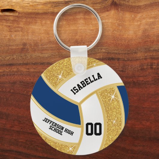 Aangepaste Faux Gold Glitter, wit en blauw Volleyb Sleutelhanger (Achterkant)