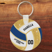 Aangepaste Faux Gold Glitter, wit en blauw Volleyb Sleutelhanger (Voorkant)