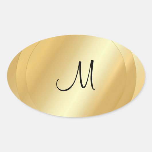 Aangepaste Faux Gold Hand Script Monogram Sjabloon Ovale Sticker (Voorkant)