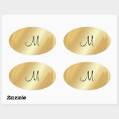 Aangepaste Faux Gold Hand Script Monogram Sjabloon Ovale Sticker (Vel)