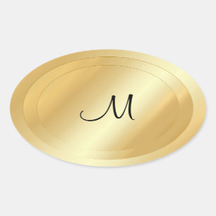 Aangepaste Faux Gold Hand Script Monogram Sjabloon Ovale Sticker