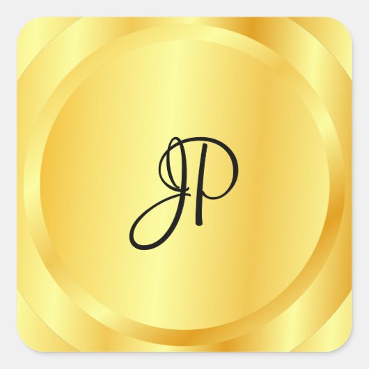 Aangepaste Faux Gold Metallic look Monogram rendy Vierkante Sticker (Voorkant)
