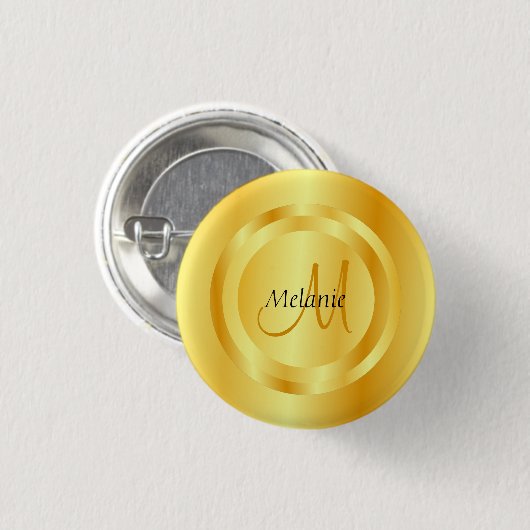 Aangepaste Faux Gold Modern Monogram Elegant Sjabl Ronde Button 3,2 Cm (Voorkant /achterkant)