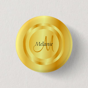 Aangepaste Faux Gold Modern Monogram Elegant Sjabl Ronde Button 3,2 Cm