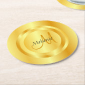 Aangepaste Faux Gold Modern Monogram Elegant Sjabl Ronde Kartonnen Onderzetter (Gebogen)