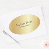 Aangepaste Faux Gold Modern Script Glamour-Sjabloo Ovale Sticker (Envelop)