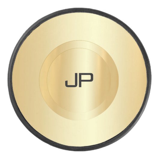 Aangepaste Faux Gold Monogram Sjabloon Trendy Hockey Puck (Voorkant)
