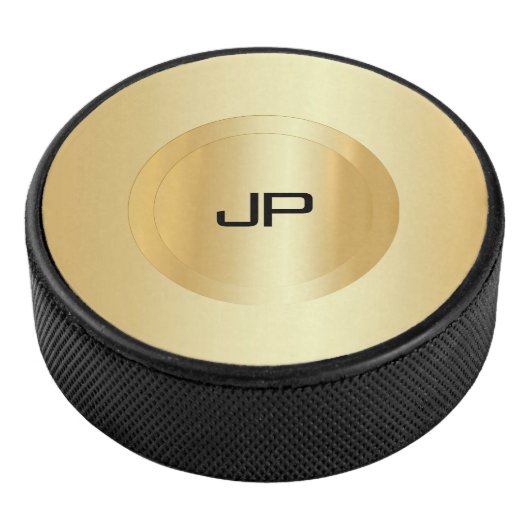 Aangepaste Faux Gold Monogram Sjabloon Trendy Hockey Puck (3/4)