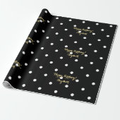 Aangepaste Faux Gold Script Black en White Polka D Cadeaupapier (Uitgerold)