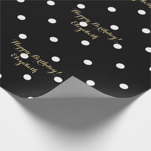 Aangepaste Faux Gold Script Black en White Polka D Cadeaupapier (Hoek)