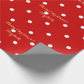 Aangepaste Faux Gold Script-kerstmis Red Polka Dot Cadeaupapier (Hoek)