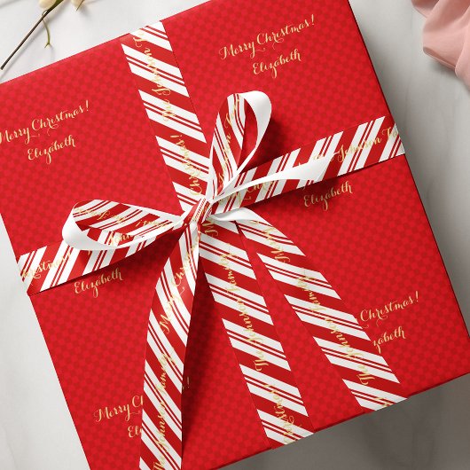 Aangepaste Faux Gold Script Merry Christmas Red-ch Cadeaupapier