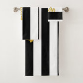 Aangepaste Faux Gold tekst op zwart en wit gestree Bad Handdoek (Insitu)
