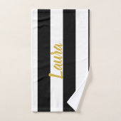 Aangepaste Faux Gold tekst op zwart en wit gestree Bad Handdoek (Handdoek)