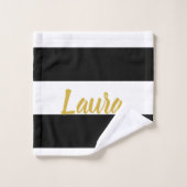 Aangepaste Faux Gold tekst op zwart en wit gestree Bad Handdoek (Wasdoekje)