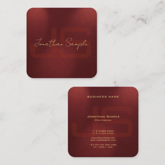 Aangepaste Faux Gold Text Elegant Monogram Initial Vierkante Visitekaartje (Voorkant / Achterkant)